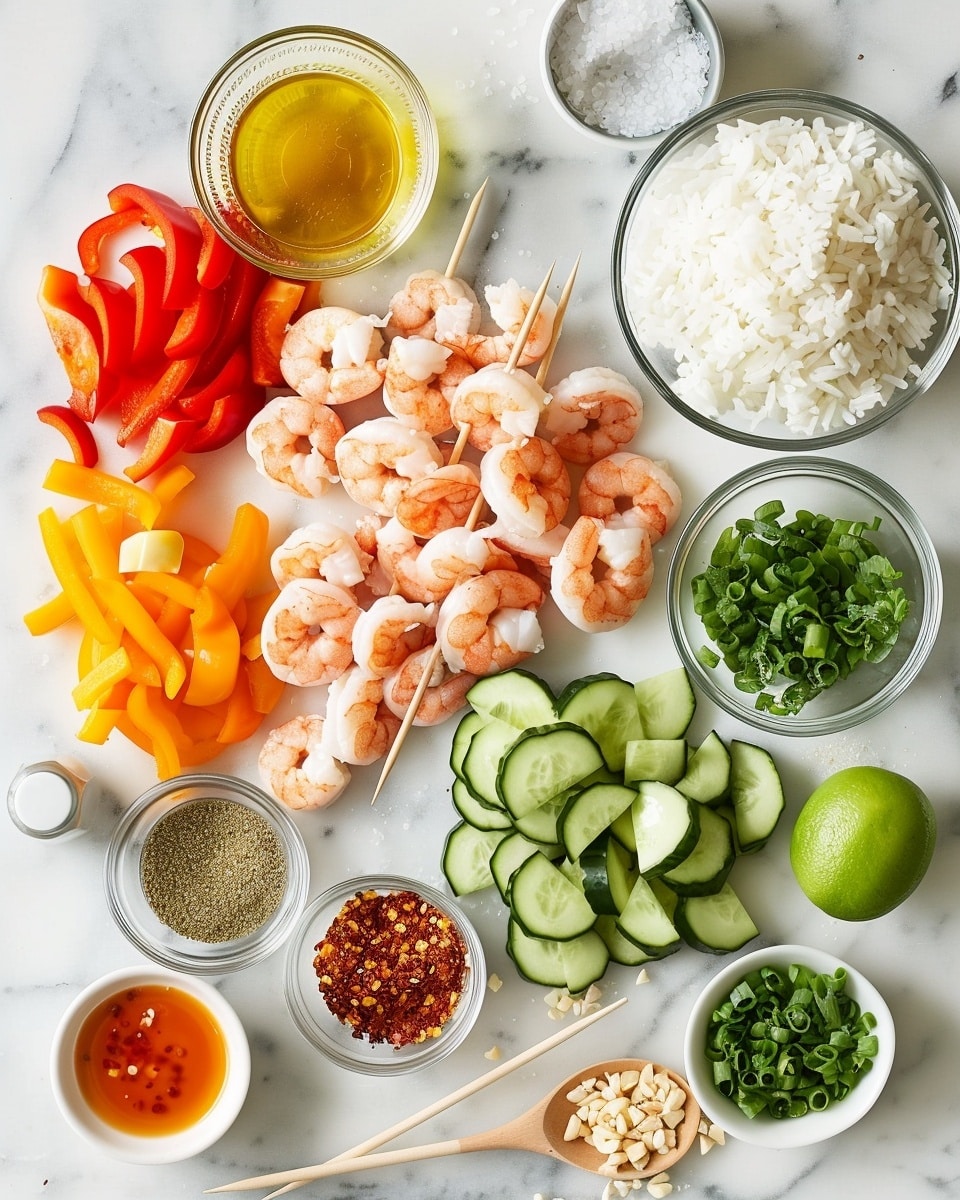 Single white bowl featuring a plated serving of sizzling grilled shrimp arranged on a bed of fluffy white rice, topped with a drizzle of creamy, spicy sauce and sprinkled with fresh chopped herbs and toasted sesame seeds, a vibrant lime wedge resting on the side adding a pop of color, close-up angled shot revealing the caramelized texture and juicy interior of the shrimp, all placed on a white marble surface under natural light, styled like a food blog dish, photo taken with an iphone --ar 4:5 --v 7