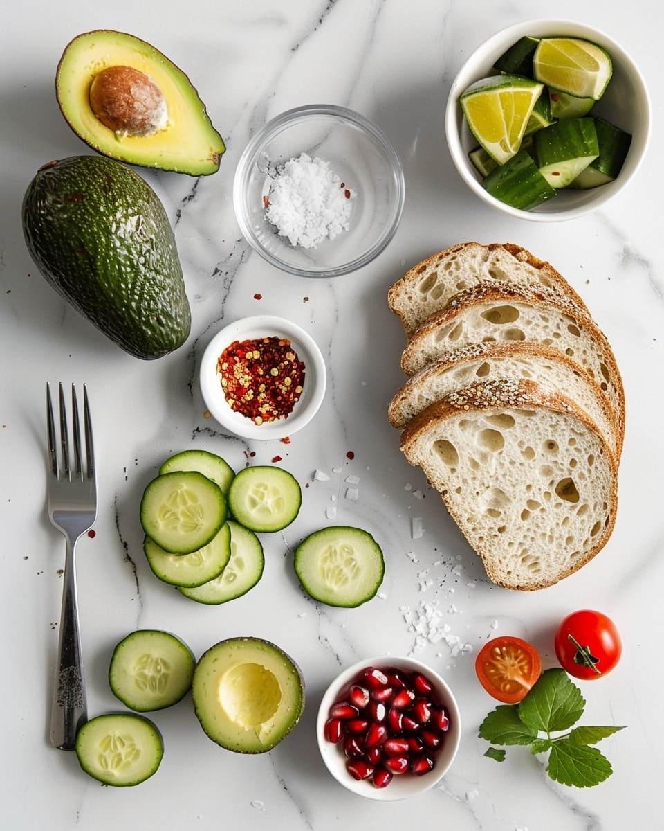 Single white plate featuring one slice of avocado toast topped with bright red pomegranate seeds and crumbled white cheese, close-up angled view emphasizing the creamy mashed avocado layer spread thickly on toasted crusty bread, showing texture contrast between crunchy toast and juicy seeds, natural lighting highlighting vibrant colors, placed on a white marble surface, intimate plated serving photo taken with an iphone --ar 4:5 --v 7