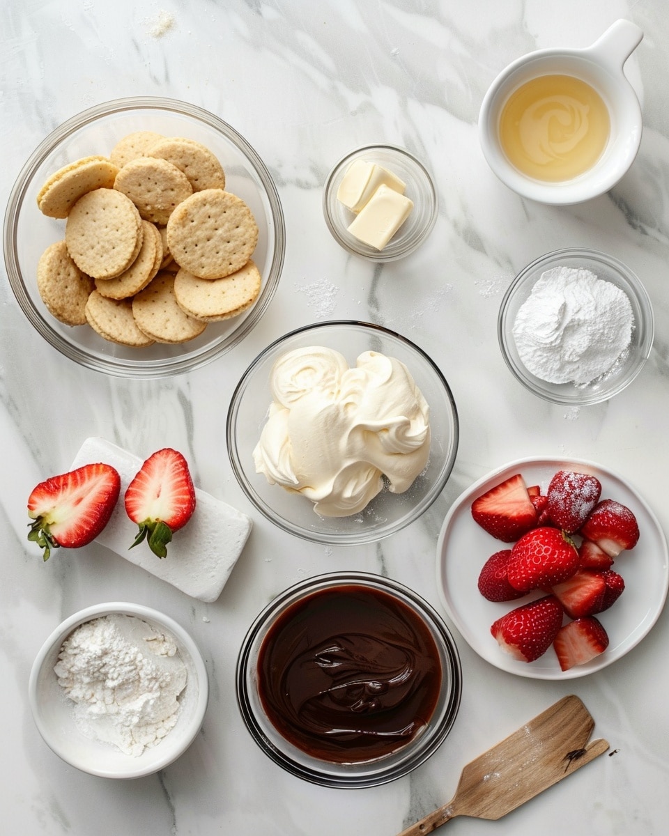 Single white plate featuring one slice of strawberry cheesecake with a thick, crumbly golden crust and creamy, smooth cheesecake layer embedded with fresh strawberry pieces, topped with whole strawberries glazed lightly and drizzled with rich, glossy dark chocolate sauce, angled close-up revealing the luscious texture and layers, natural lighting highlighting the freshness and inviting softness, set on a white marble surface, styled like a food blog individual serving, photo taken with an iphone --ar 4:5 --v 7