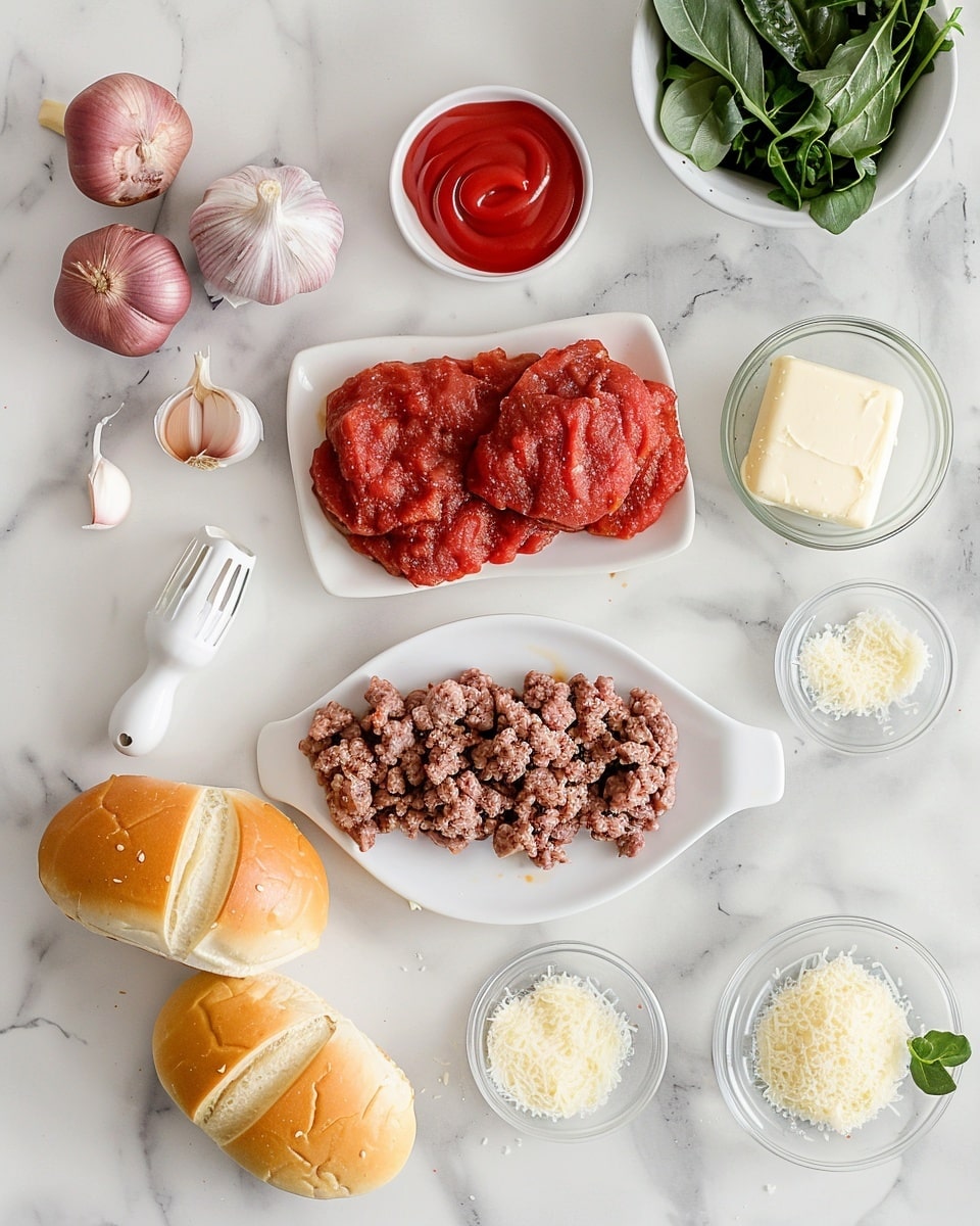 Single white plate featuring one toasted sub sandwich slice topped with a thick layer of ground meat ragù and melted mozzarella cheese, fresh chopped parsley sprinkled over the top, the interior texture of seasoned meat filling clearly visible beneath the golden bubbly cheese, angled close-up view capturing the crusty toasted bread and hearty filling, natural lighting highlighting the rich colors, plate placed on white marble surface, intimate plated serving photo taken with an iphone --ar 4:5 --v 7