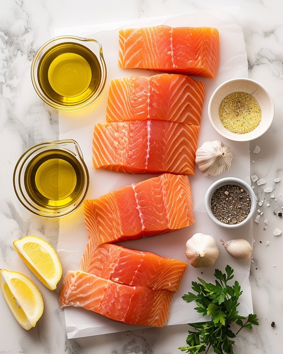 Single white plate with one perfectly seared salmon fillet glazed in a rich, glossy herb and garlic sauce, close-up angled view highlighting the caramelized surface and moist interior texture of the fish, garnished with finely chopped fresh herbs and served alongside thin lemon wedges, natural lighting emphasizing the vibrant orange color and juicy flakiness of the salmon, placed on white marble surface, styled intimate plated serving photo taken with an iphone --ar 4:5 --v 7