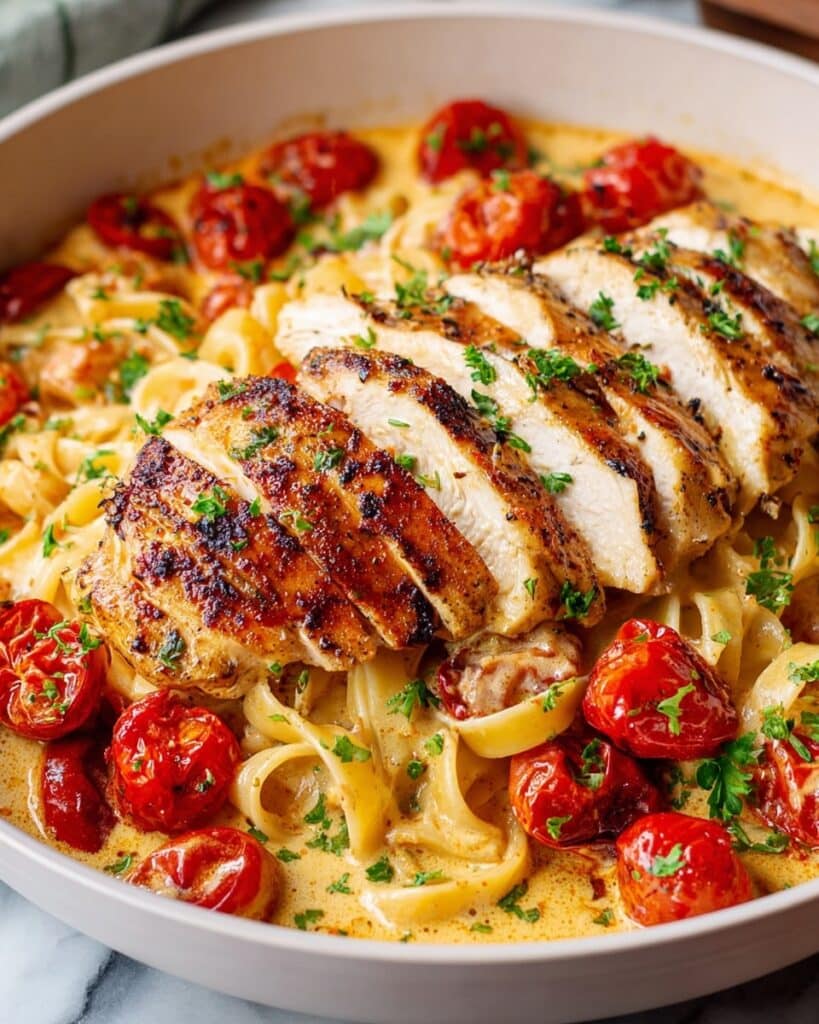 Creamy Sun-Dried Tomato Alfredo Pasta with Grilled Chicken Recipe