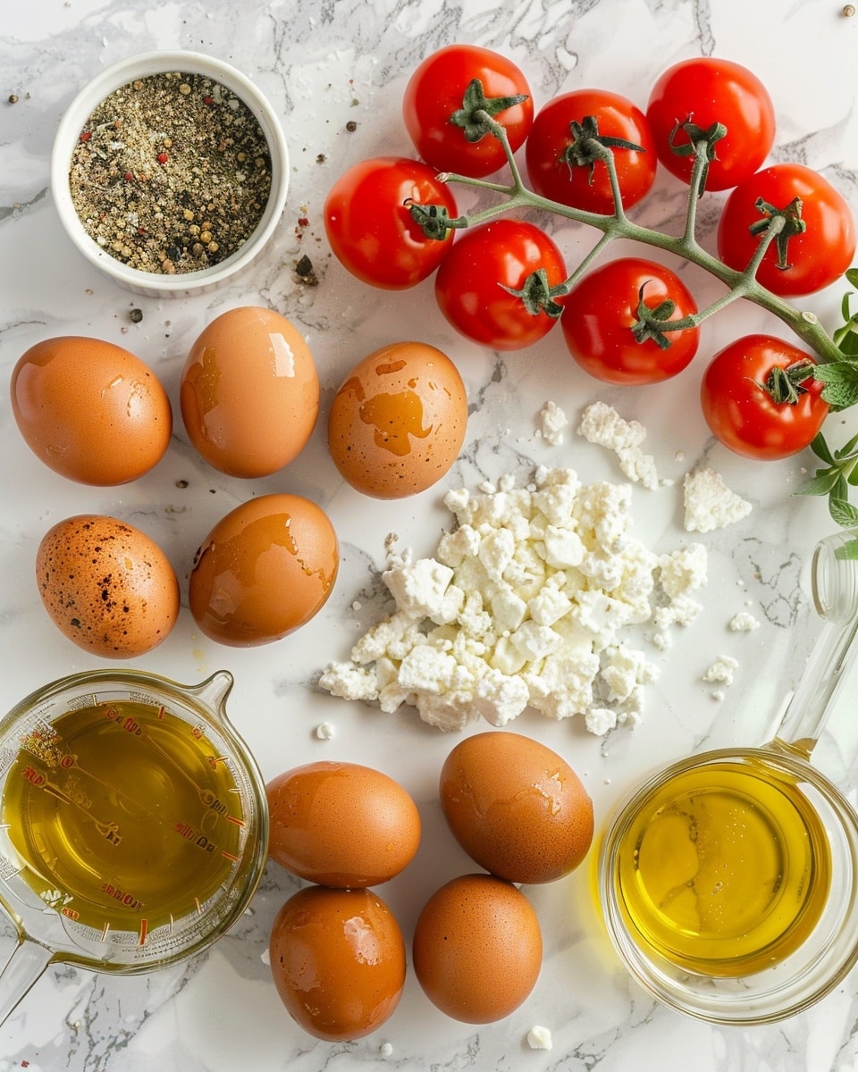 Single white plate with a plated portion of baked eggs nestled in vibrant red tomato sauce, topped with freshly cracked black pepper and chopped green herbs, close-up angled shot revealing the soft, slightly runny egg yolk and tender egg whites contrasted against the textured, rich tomato base, natural lighting enhancing the warm colors, set on a white marble surface, intimate plated serving photo taken with an iphone --ar 4:5 --v 7