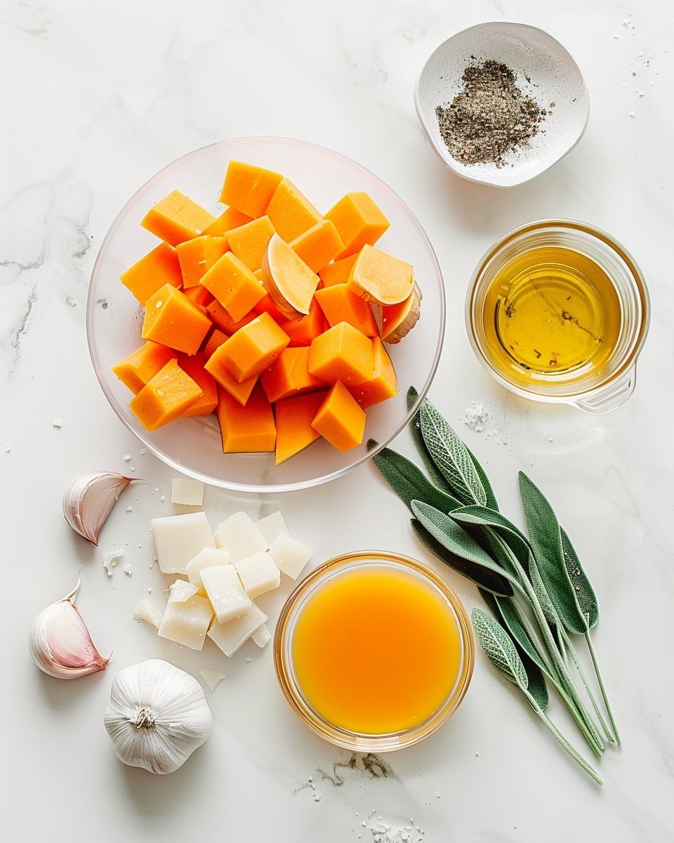 Single white bowl serving of rich pumpkin ravioli coated in a creamy golden sauce, close-up angled view revealing tender pasta pockets dusted with grated Parmesan and freshly cracked black pepper, highlighting the silky texture of the sauce and delicate pasta edges, placed on a white marble surface with natural lighting, intimate plated serving photo taken with an iphone --ar 4:5 --v 7