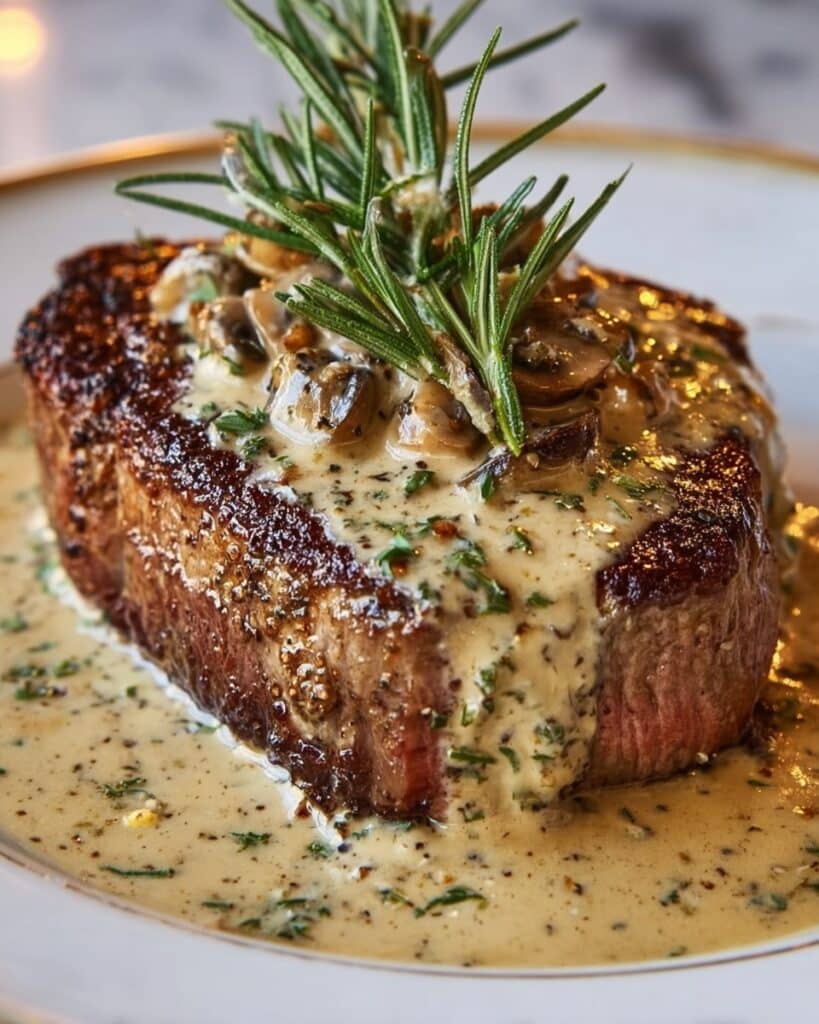Steak with Haunted Bourbon Garlic Cream Sauce Recipe