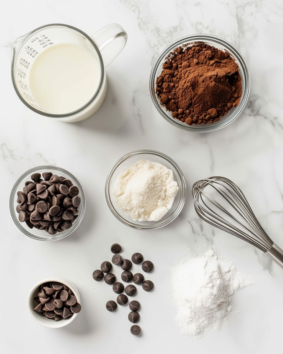 Single white plate featuring one glass ramekin filled with a rich, creamy chocolate mousse topped with a generous layer of chocolate chips, close-up angled view highlighting the smooth texture and airy interior of the mousse, dusted lightly with cocoa powder around the ramekin on the plate, set against a white marble surface with natural lighting, styled as an elegant individual dessert serving, photo taken with an iphone --ar 4:5 --v 7
