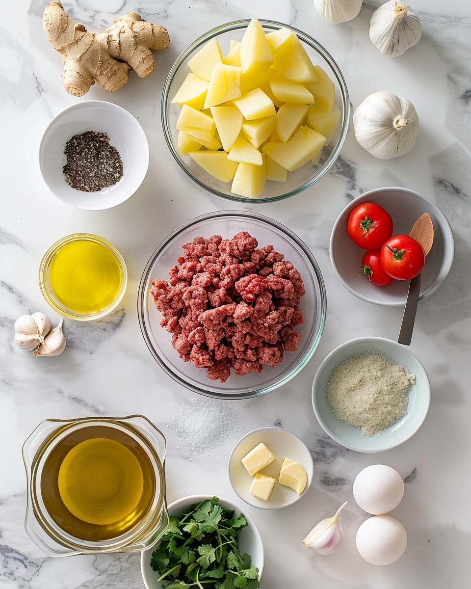 Single white plate with a plated portion of rich ground meat curry featuring tender chunks of potatoes and green peas, vibrant fresh cilantro leaves scattered on top, bright lime wedges on the side, revealing the thick, aromatic sauce coating the hearty ingredients, shot close-up with intimate angled view to emphasize textures and layers, set on a white marble surface with natural lighting, styled food blog presentation photo taken with an iphone --ar 4:5 --v 7