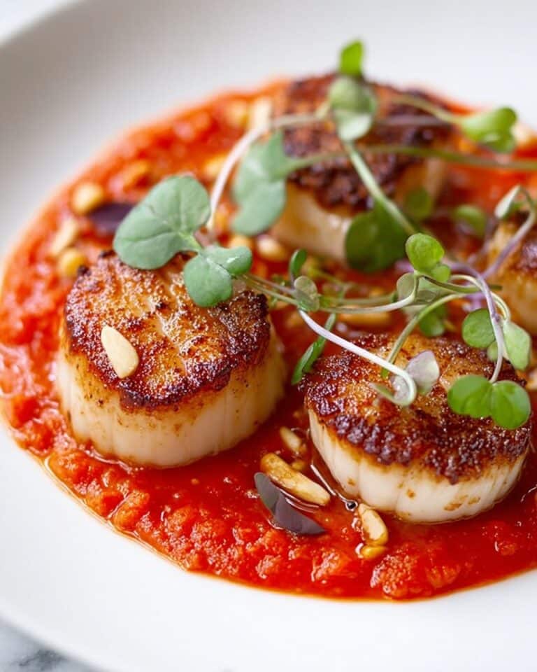 Pan Seared Scallops with Roasted Red Pepper Sauce Recipe