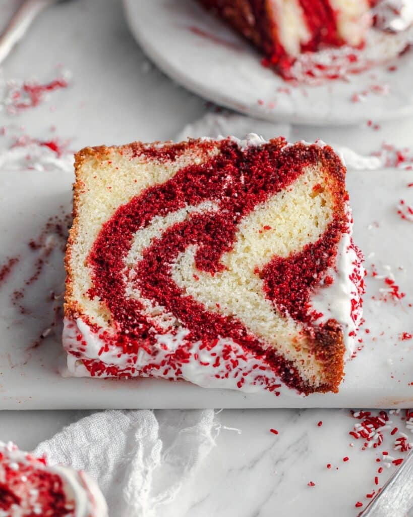 Red Velvet Swirl Loaf Cake with Cream Cheese Icing Recipe