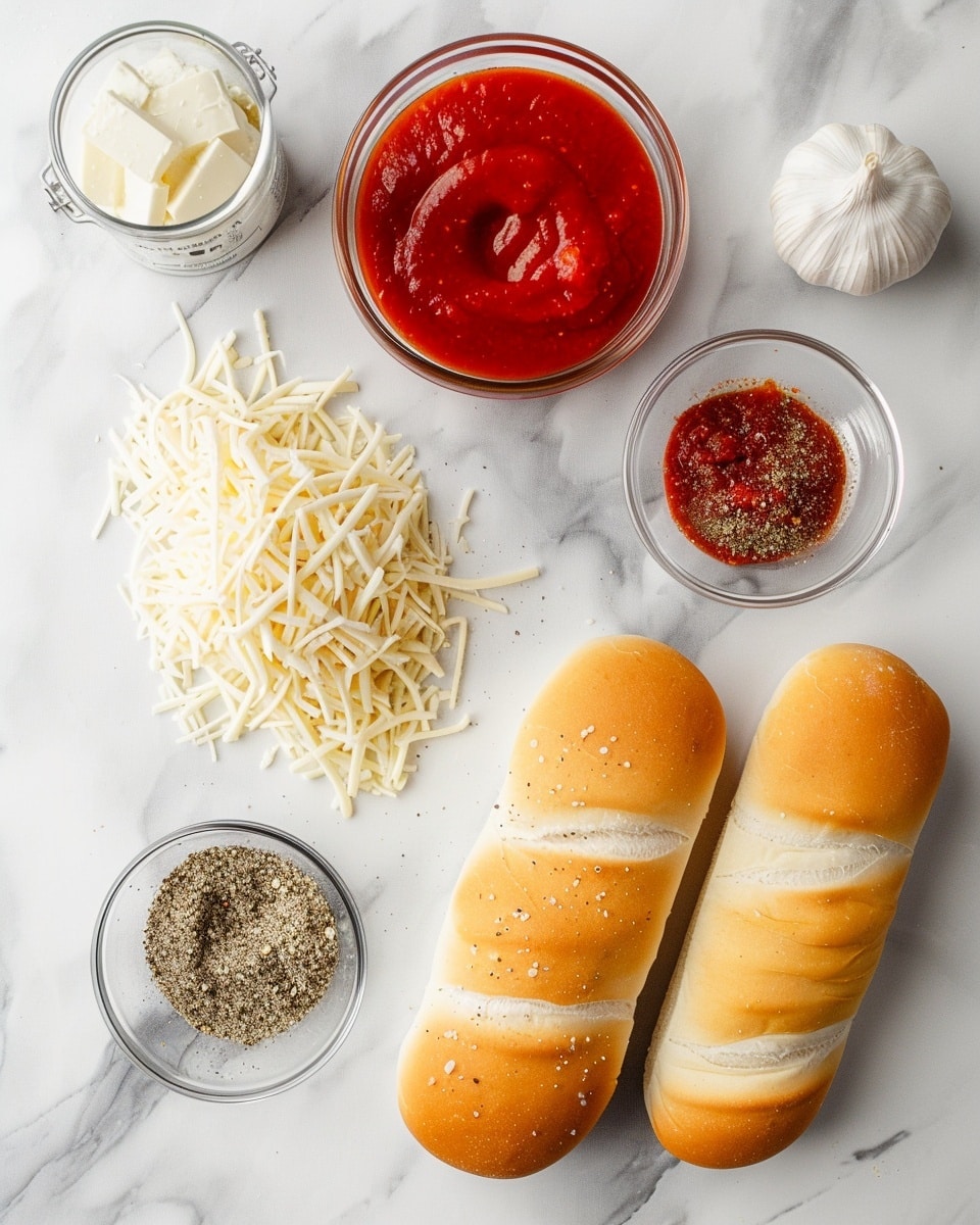 Single white plate with one toasted Italian bread baguette slice topped with melted golden mozzarella cheese and a sprinkle of dried oregano and herbs, close-up angled shot revealing the bubbly, slightly browned cheese texture over the crispy bread, small ramekin of marinara sauce blurred in the white marble background, natural lighting highlighting the cheese stretch and crust details, styled as a ready-to-eat plated serving photo taken with an iphone --ar 4:5 --v 7