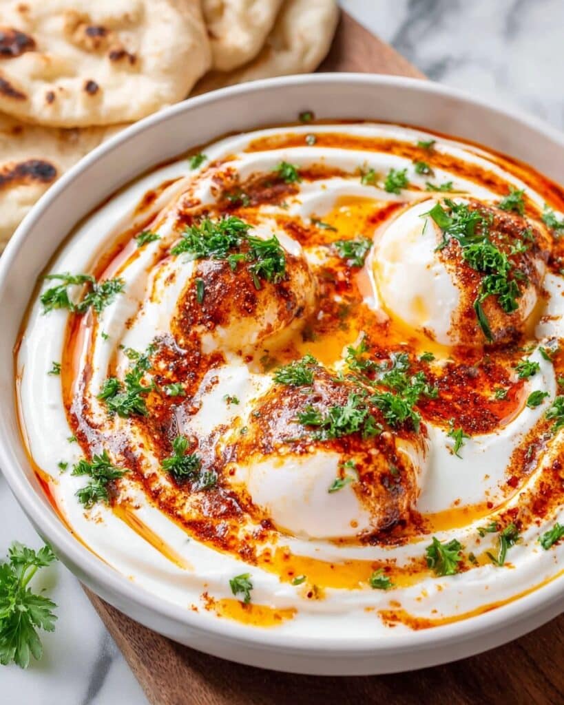 Turkish Eggs with Spicy Chili Butter and Fresh Herbs Recipe