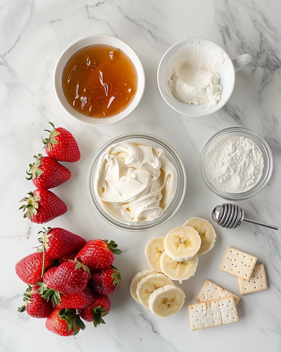 Single white bowl with a creamy, swirled strawberry and vanilla mixture, close-up showing the smooth, luscious texture and vibrant red strawberry jam ribbons throughout, topped with three halved fresh strawberries arranged delicately on the rim, placed on a white marble surface with natural lighting, intimate plated serving photo taken with an iphone --ar 4:5 --v 7