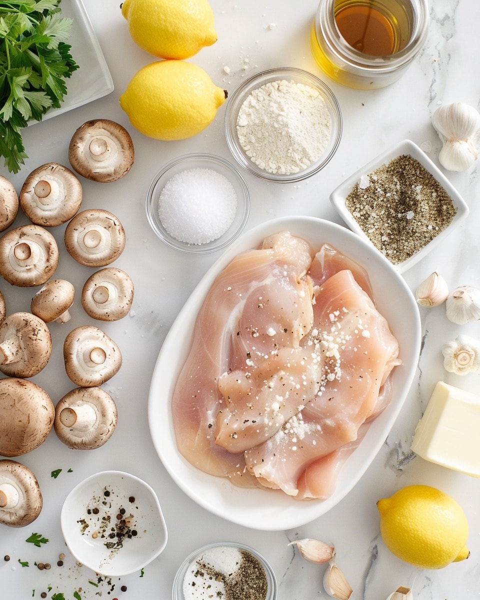 Single white plate featuring one generous portion of chicken marsala with tender, lightly golden seared chicken breast smothered in a rich, glossy mushroom and marsala wine sauce, slices of sautéed mushrooms layered over the top, fresh chopped parsley sprinkled for vibrant garnish, close-up angle showcasing the juicy texture of the chicken and the silky sauce pooling around it, natural lighting highlights the warm, comforting tones, styled on a white marble surface, intimate plated serving photo taken with an iphone --ar 4:5 --v 7