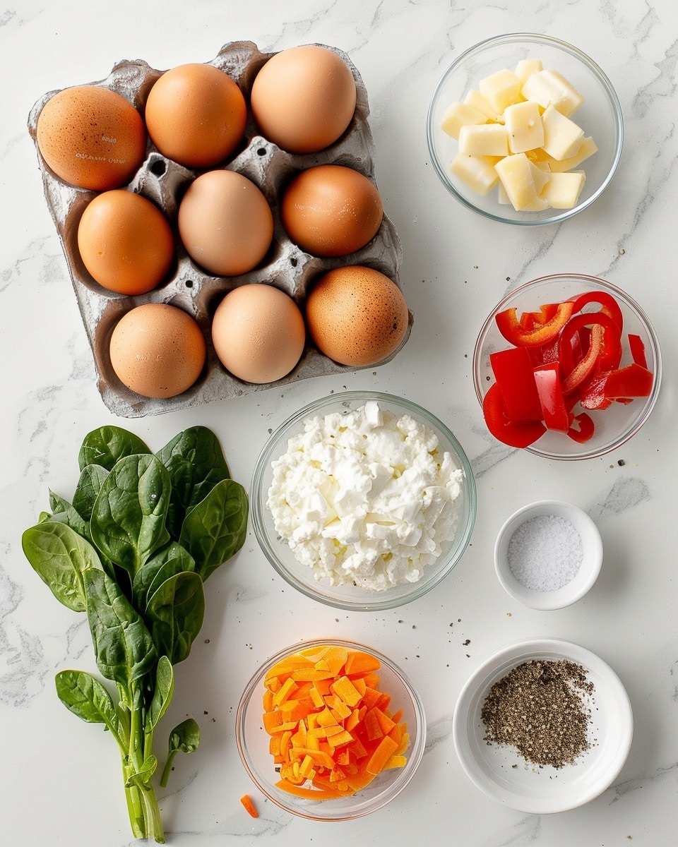 Single white plate displaying one thick, square slice of vegetable frittata with visible layers of fluffy, cooked egg interspersed with vibrant red bell pepper chunks, bright green spinach leaves, and asparagus pieces, seasoned with cracked black pepper and garnished with fresh basil. The cross-section reveals the tender interior texture and colorful vegetable distribution, shot at a close-up angle on a white marble background under natural lighting, styled like a food blog individual serving. Photo taken with an iphone --ar 4:5 --v 7