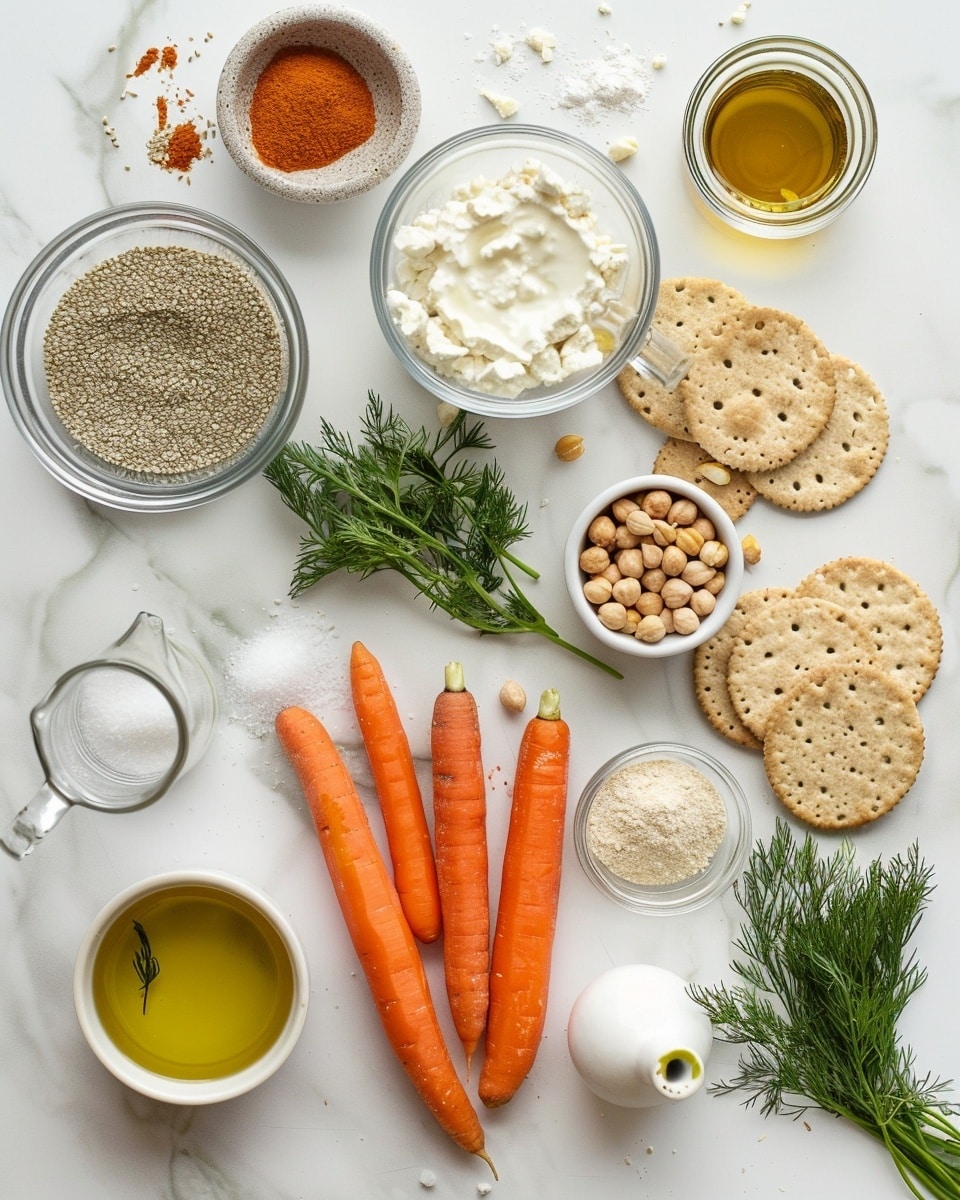Single white plate showcasing one seeded cracker topped with a smooth dollop of creamy spread, decorated with a delicate rolled carrot slice, fresh dill sprigs, and capers, angled close-up view highlighting the textures of the cracker and the vibrant hues of the garnish, set on a white marble surface with natural lighting, styled as a ready-to-eat appetizer from a food blog, photo taken with an iphone --ar 4:5 --v 7