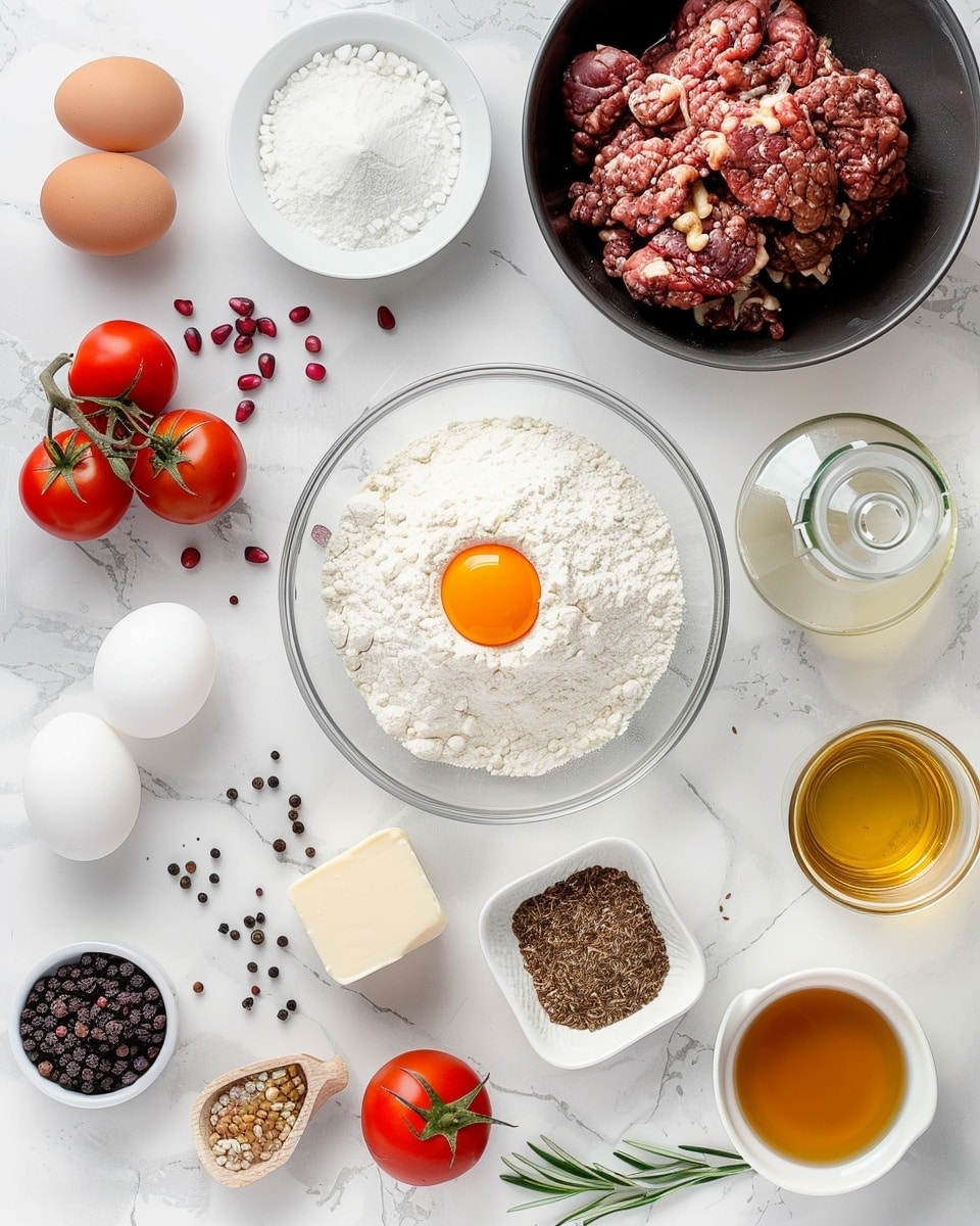 Single white plate presenting one round meat pastry tart with a golden, flaky crust crimped along the edges, filled generously with savory ground beef mixed with finely chopped carrots and spices, glistening slightly with natural juices and garnished with fresh chopped parsley, close-up angled shot revealing the rich texture and moist filling, sitting atop a white marble surface bathed in natural light, styled as a ready-to-eat individual serving from a food blog, photo taken with an iphone --ar 4:5 --v 7