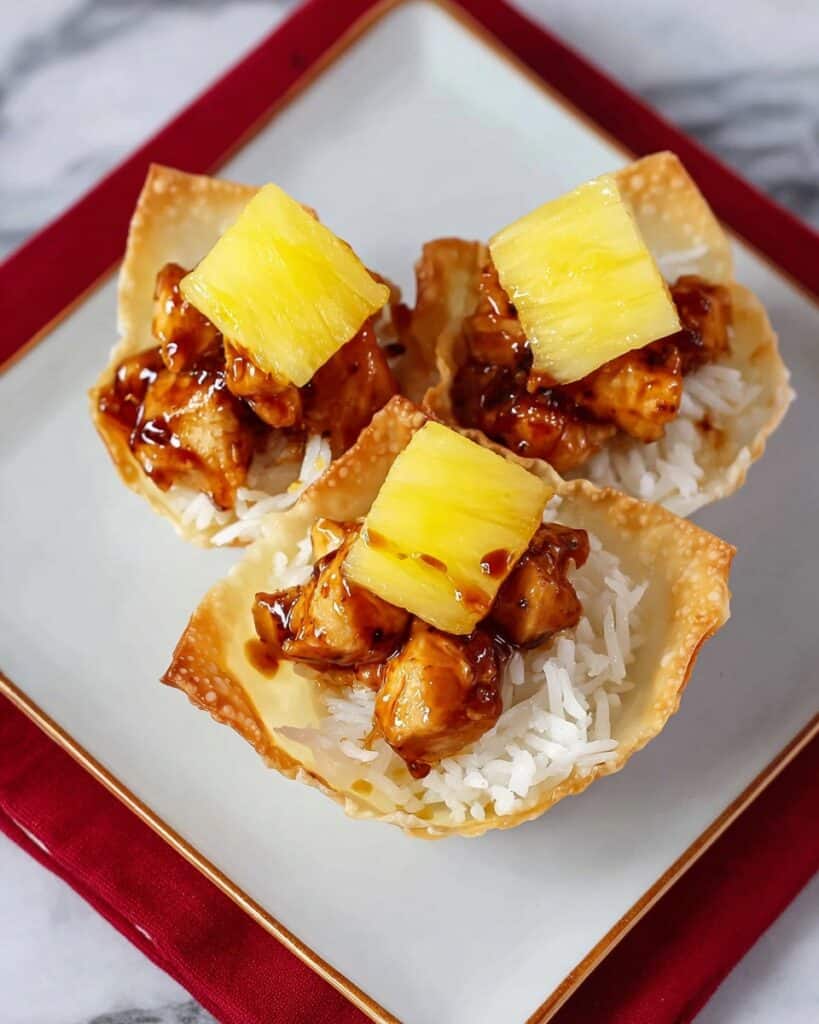 Pineapple Teriyaki Chicken and Rice Wontons Recipe