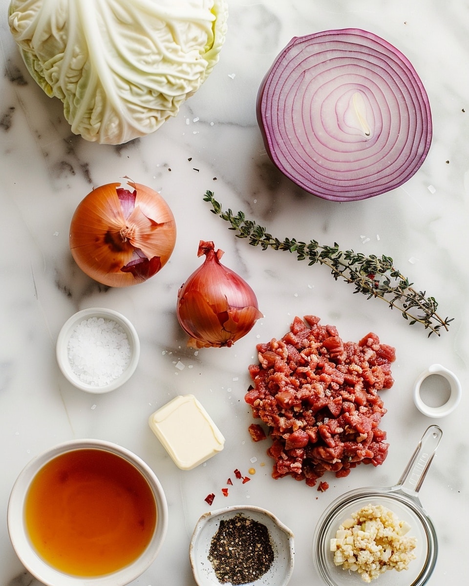 Single white plate featuring one serving of savory cabbage and ground meat casserole, showcasing tender cooked cabbage pieces richly coated in a hearty tomato-based sauce with visible crumbles of ground meat and finely chopped herbs sprinkled on top. The close-up, angled shot emphasizes the soft, layered texture of the cabbage and the juicy, flavorful filling, steam gently rising to highlight freshness. The dish is set against a white marble surface with natural lighting, styled as a comforting, ready-to-eat portion from a food blog. photo taken with an iphone --ar 4:5 --v 7