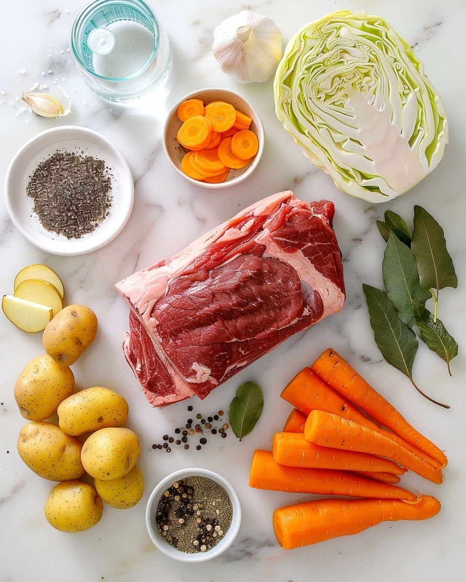 Single white plate featuring a thick, juicy slice of smoked corned beef revealing deep pink interior layers and tender, fibrous texture, glistening with a light coating of savory fat, accented by fresh green thyme sprigs as garnish, natural lighting highlighting the rich marbling and crust, placed on a white marble surface, intimate plated serving photo taken with an iphone --ar 4:5 --v 7