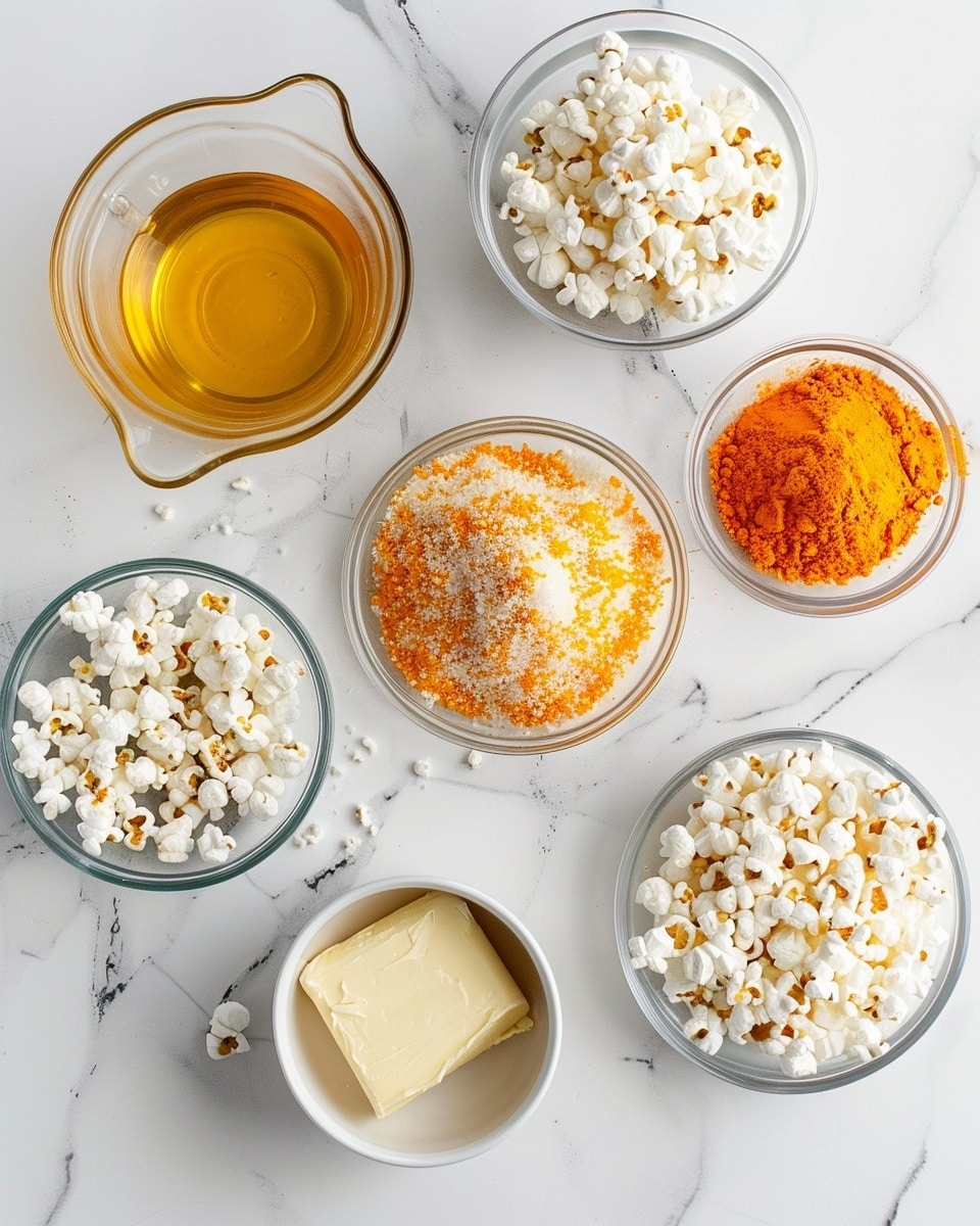Single white bowl filled with a generous serving of fluffy popcorn generously coated with vibrant orange cheddar cheese powder, close-up angle emphasizing the light, crunchy texture of the kernels and the rich seasoning, small crumbs of cheese powder scattered inside the bowl, placed on a white marble surface, natural lighting highlighting the warm tones, intimate plated serving photo taken with an iphone --ar 4:5 --v 7