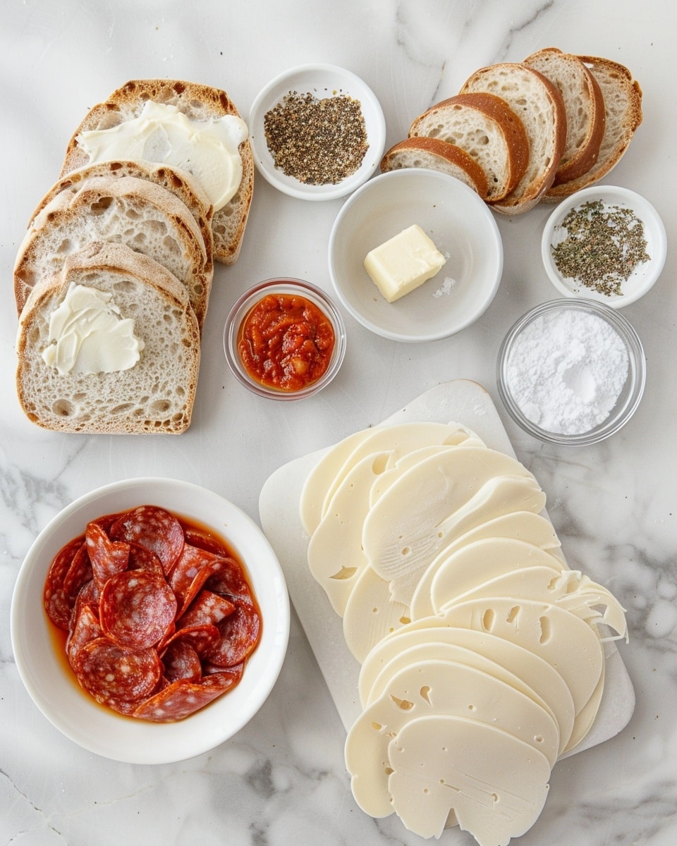 Single white plate featuring one grilled cheese and pepperoni sandwich portion, angled close-up view revealing thick, toasted golden crust with melted mozzarella cheese oozing between layers of pepperoni and rich tomato sauce, sprinkled with dried Italian herbs, styled on white marble surface with natural light highlighting the warm, gooey interior textures, intimate plated serving photo taken with an iphone --ar 4:5 --v 7