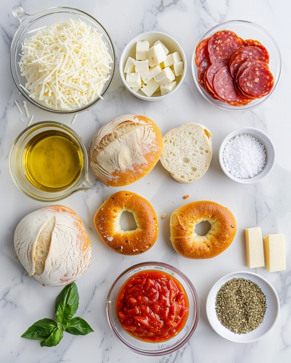 Single white plate with one toasted English muffin pizza slice topped with bubbling, melted mozzarella cheese and mini pepperoni slices, close-up angled shot highlighting the crispy edges and textured interior of the bread beneath the rich tomato sauce, hints of oregano sprinkled on top, natural light on white marble background, styled food blog individual serving photo taken with an iphone --ar 4:5 --v 7