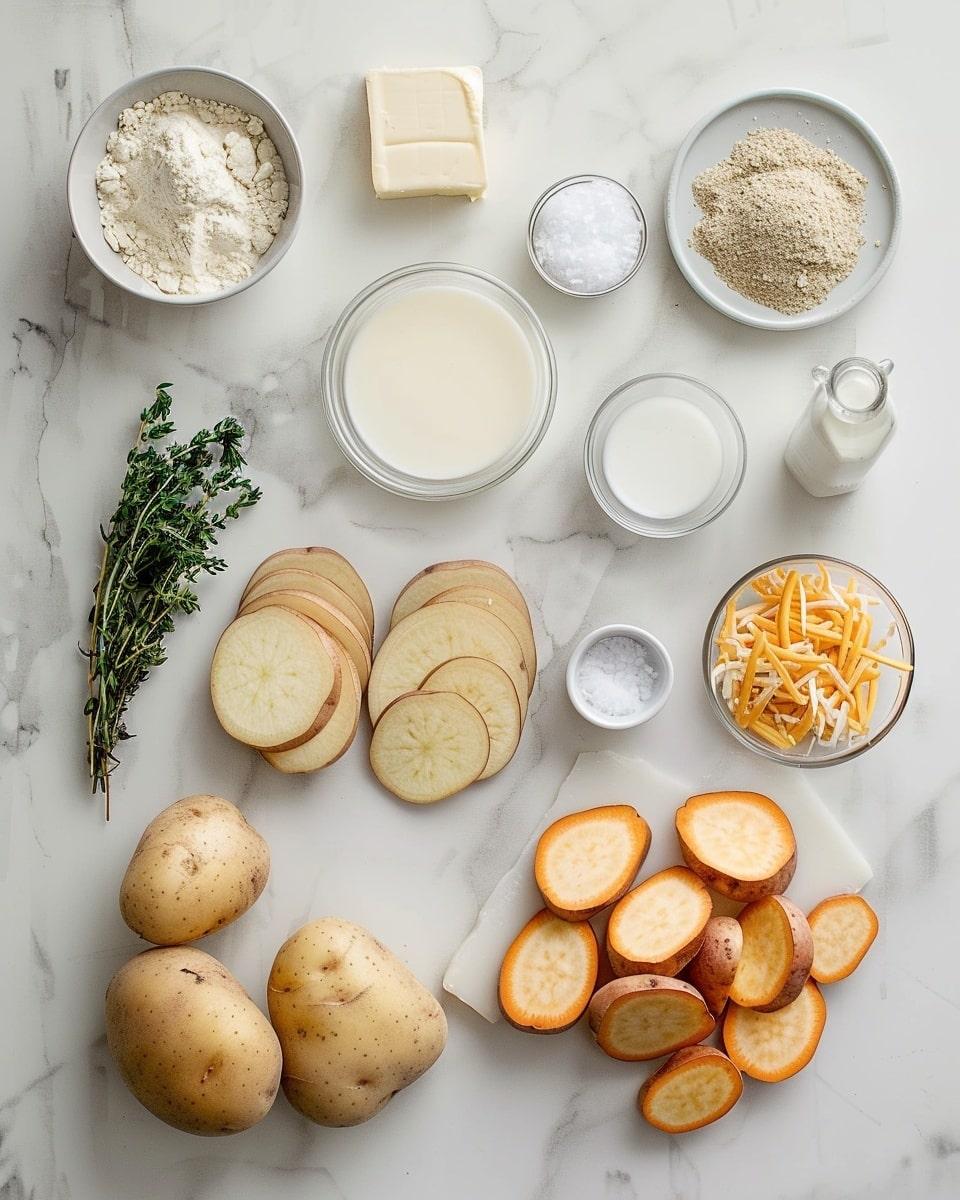 Single white plate with one generous portion of creamy potato gratin, showing richly layered thinly sliced potatoes baked in a golden, bubbling cheese sauce, topped with perfectly browned and slightly crispy cheese crust, garnished with finely chopped fresh parsley, close-up angled shot revealing the soft tender potato layers beneath the melted cheese, presented on a white marble surface in natural light, styled like a food blog individual serving, photo taken with an iphone --ar 4:5 --v 7