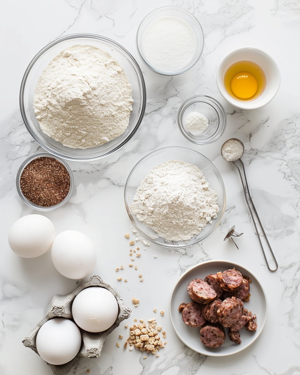 Single white plate featuring one perfectly sliced Scotch egg revealing the soft-boiled egg interior with a vibrant golden yolk surrounded by a seasoned, crumb-coated sausage layer, positioned next to a smooth, creamy mound of mashed potatoes topped with a small pool of golden gravy and sprinkled with finely chopped parsley, close-up angled shot emphasizing texture contrast between the crispy exterior and tender fillings, served on a white marble surface with natural lighting, styled like an elegant food blog individual portion, photo taken with an iphone --ar 4:5 --v 7