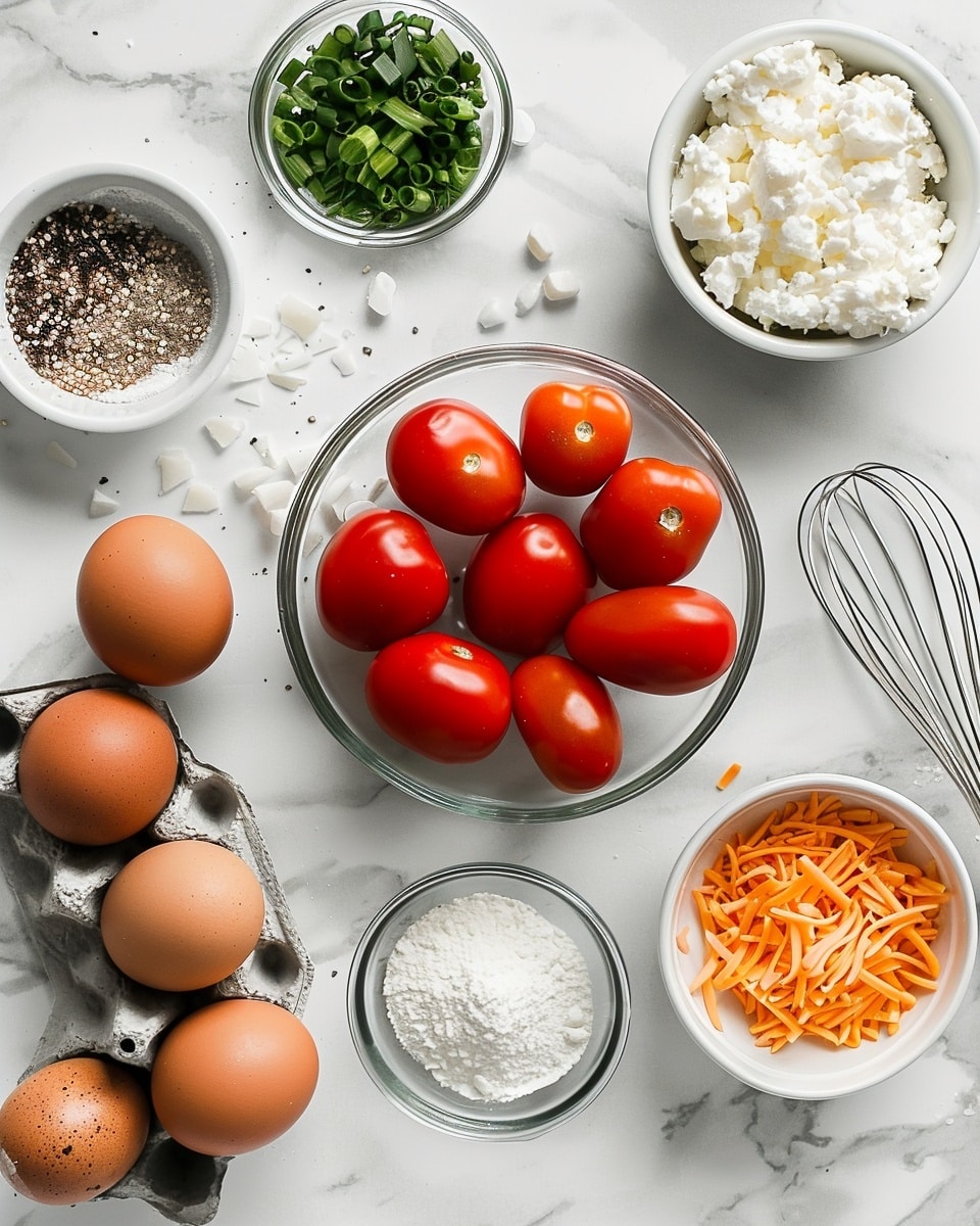 Single white plate holding one generous, rectangular portion of cheesy vegetable casserole, showing a close-up angled view that reveals creamy, melted cheese topping speckled with cracked black pepper and diced tomatoes, with visible layers beneath including tender green peppers and a fluffy, golden crust base, garnished with finely chopped herbs, all set against a white marble surface under natural lighting, styled like a food blog serving, photo taken with an iphone --ar 4:5 --v 7