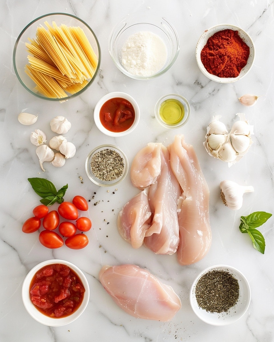 Single white plate featuring a plated serving of creamy penne pasta topped with several tender, herb-seasoned grilled chicken slices, close-up angled view highlighting the juicy white interior of the chicken and the vibrant orange sauce coating the pasta, garnished with freshly shredded parmesan and thinly sliced basil on a clean white marble surface, natural lighting emphasizing the textures and layers of the dish, intimate styled food blog presentation photo taken with an iphone --ar 4:5 --v 7