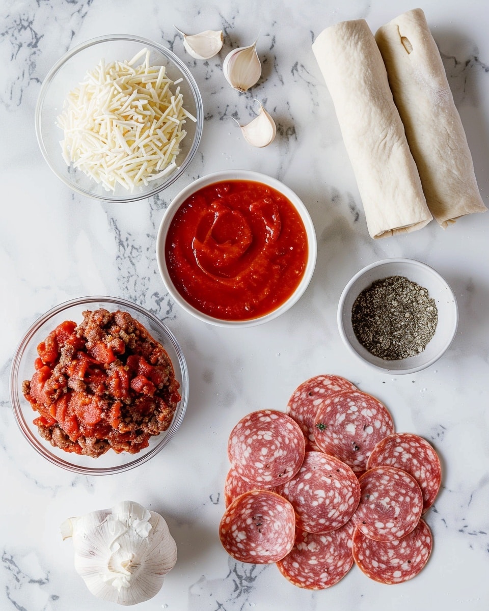 Single white plate with one close-up portion of a cheesy pizza roll sliced open to reveal the melted stringy mozzarella cheese and savory tomato sauce with meat filling inside soft, golden-browned dough, angled to highlight the interior layers and texture, natural lighting casting warm tones, set on white marble surface, styled like a food blog photo taken with an iphone --ar 4:5 --v 7