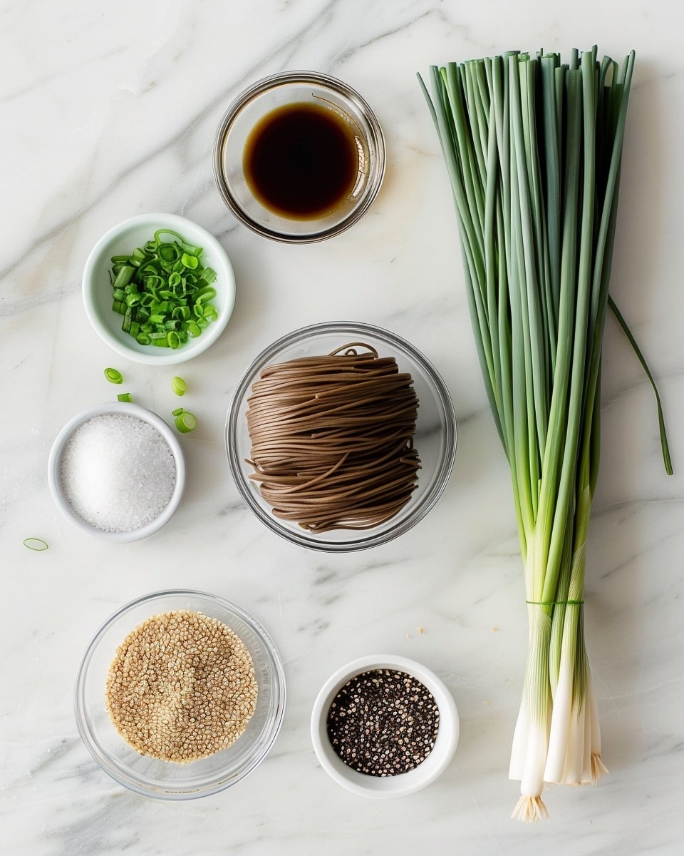 Single white bowl with a serving of seasoned soba noodles, perfectly twirled to showcase the glossy, dark brown strands coated in savory sauce, topped with a generous pile of crispy seaweed flakes and a sprinkle of toasted sesame seeds, fresh green scallion slices peek through for a pop of color, all resting on a white marble surface under natural light, intimate close-up with an angled view capturing the texture and layers of the noodles and toppings, styled like a food blog individual serving photo taken with an iphone --ar 4:5 --v 7