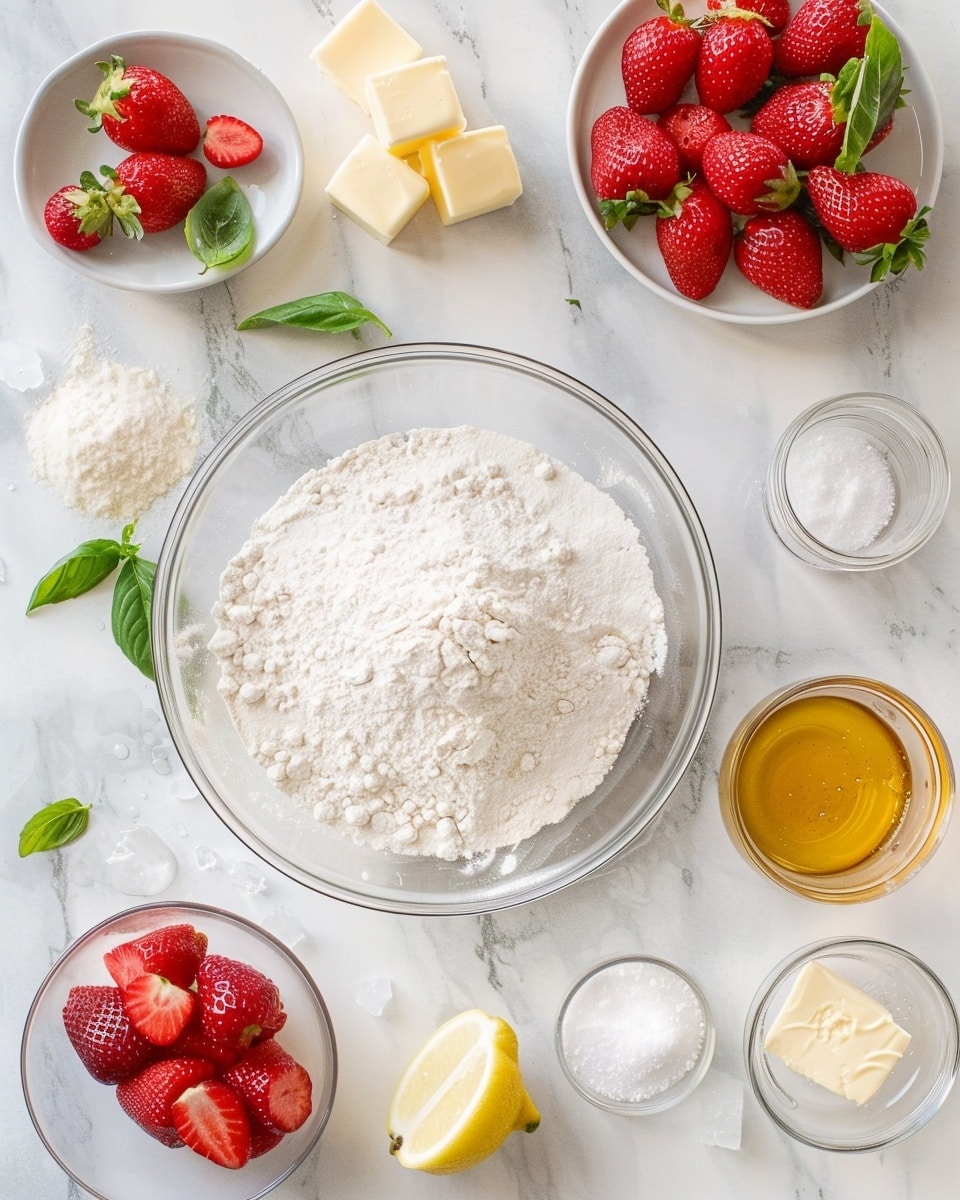 A single slice of strawberry galette on a white plate, showcasing the flaky golden crust folded around the juicy strawberry filling, with visible layers of tender pastry and bubbling melted cheese inside, topped with finely chopped fresh herbs, glistening strawberries with a slightly caramelized shine, photographed from a close-up angled view to emphasize the contrast between the crisp crust and the soft, luscious interior, placed on a white marble surface with natural lighting, styled as a ready-to-eat portion from a food blog, photo taken with an iphone --ar 4:5 --v 7