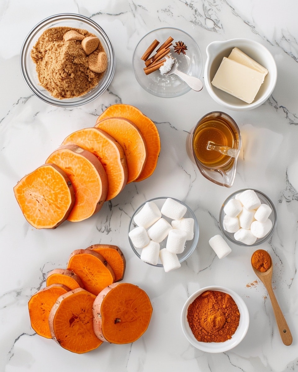 Single white bowl serving filled with tender, thick chunks of sweet potatoes coated in a rich, glossy syrup with a few melting dollops of butter on top, close-up angled shot revealing the soft texture of the sweet potatoes and the shimmering sauce pooling gently around, garnished with a sprinkle of cinnamon or nutmeg, placed on white marble surface, styled natural lighting emphasizing warmth and comfort, intimate plated serving photo taken with an iphone --ar 4:5 --v 7