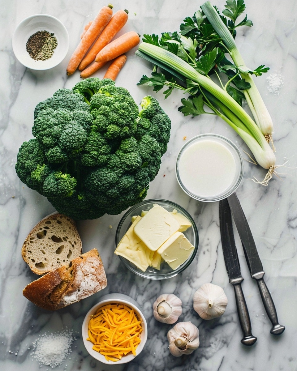 Single white plate featuring one bread bowl filled with creamy broccoli and cheese soup, the bread showing a soft, fluffy interior with a golden crust, the soup visibly thick and rich with chunks of tender broccoli florets, a spoon lifting a portion of the velvety soup highlighting the texture and vibrant green broccoli, garnished with a small broccoli floret on the plate, shot from an angled close-up perspective on a white marble background with natural lighting, styled as an inviting single serving ready to eat, photo taken with an iphone --ar 4:5 --v 7