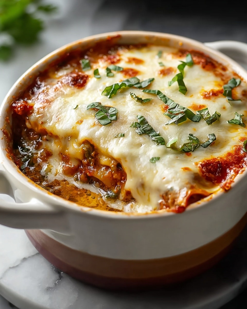 Large white ceramic baking dish filled with a freshly baked Italian lasagna, layers of tender pasta sheets, rich tomato meat sauce, creamy béchamel, and melted golden cheese perfectly browned on top, garnished with fresh chopped basil, photographed from a professional 3/4 angle on a white marble countertop with natural lighting, styled like a hero food magazine shot, photo taken with an iphone --ar 4:5 --v 7