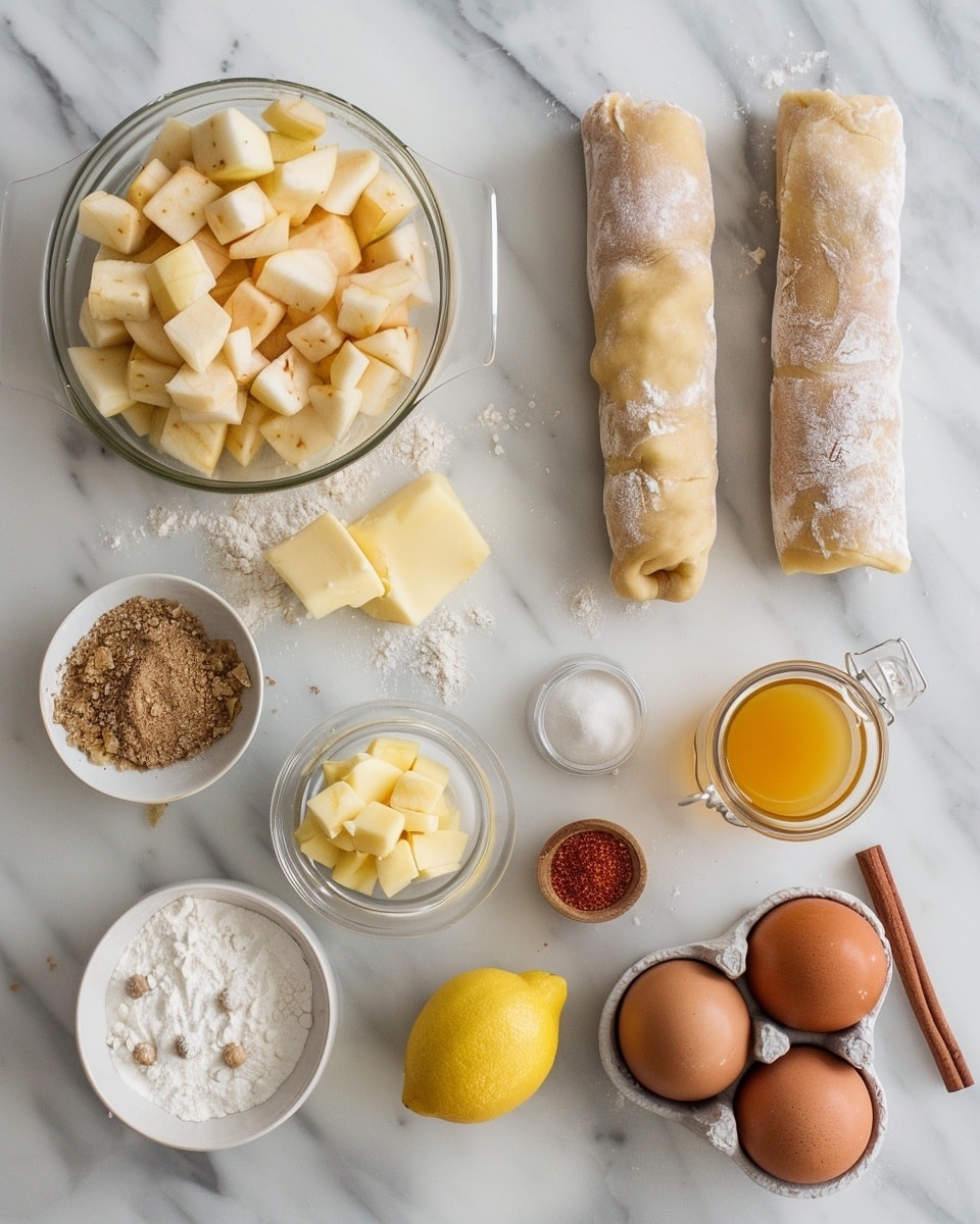 A single white square plate with one golden-brown baked apple hand pie, slightly sliced open to reveal warm, tender cinnamon-spiced apple filling layered inside flaky, buttery pastry crust; delicate dusting of cinnamon powder on top and around the pie, accompanied by a few fresh apple slices on the side, all set on a white marble surface with natural lighting emphasizing the textures and layers, styled like a cozy food blog serving, photo taken with an iphone --ar 4:5 --v 7