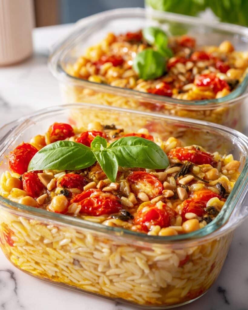 Pesto Baked Orzo Meal Prep Recipe