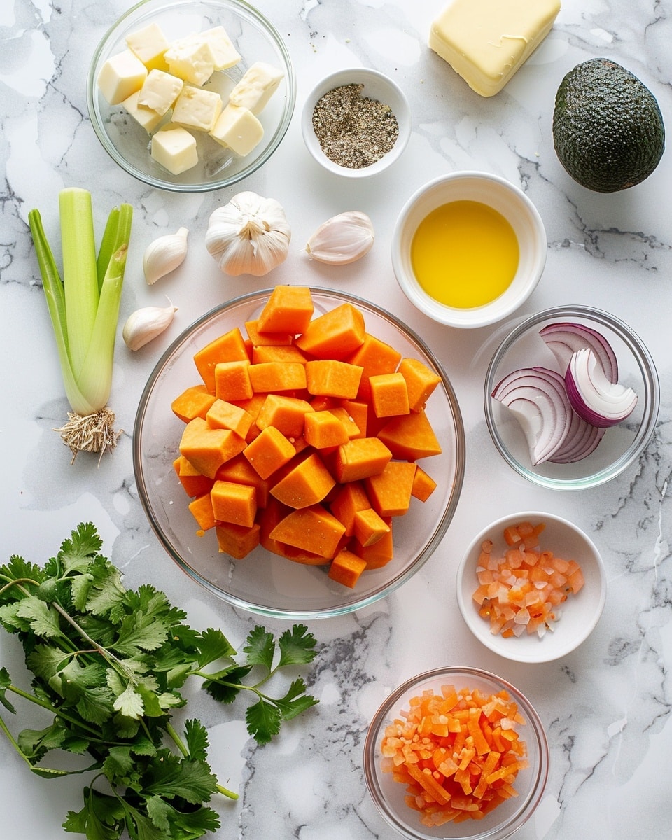 Single white square plate with one plated portion of layered vegetable casserole, angled close-up view showing vibrant layers of orange sweet potato, green spinach or herb puree, and rich tomato sauce topped with melted golden cheese, cross-section details clearly visible, natural lighting highlighting the textures and colors, placed on white marble surface, styled like a food blog serving ready to eat, photo taken with an iphone --ar 4:5 --v 7