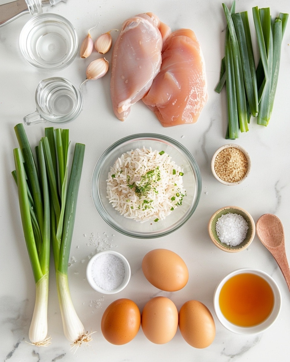 Single white bowl filled with a close-up serving of creamy chicken congee, showcasing the soft, porridge-like rice texture and tender shredded chicken pieces submerged in the rich broth, topped with finely julienned fresh ginger and vibrant green scallions, steam gently rising, placed on a white marble surface, natural light highlighting the comforting details, intimate plated serving photo taken with an iphone --ar 4:5 --v 7