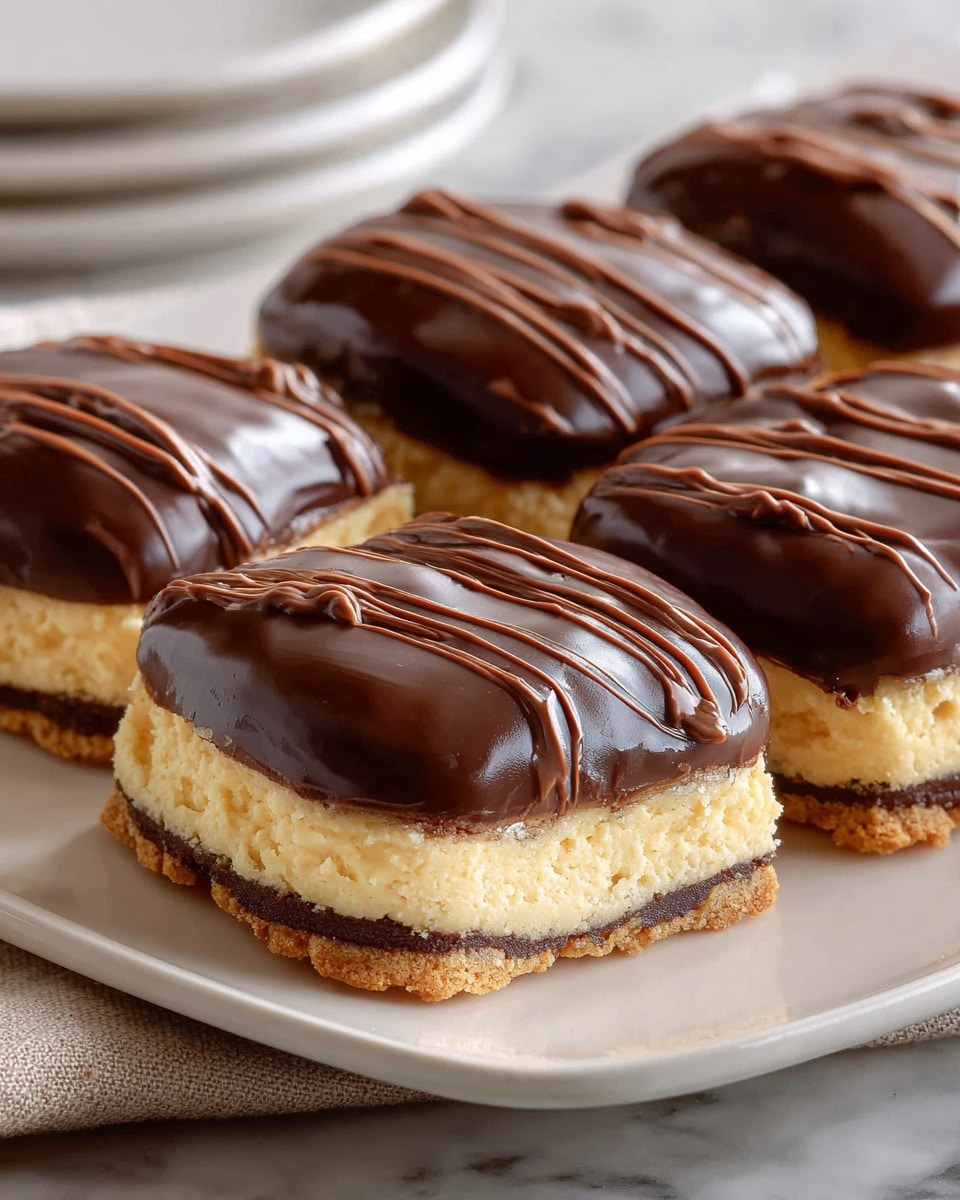Large white serving platter filled with a full batch of freshly baked Nanaimo bars, showcasing a thick, crumbly golden base layer topped with a smooth, creamy custard middle layer, all finished with a glossy, rich chocolate ganache topping evenly spread across the entire surface. The bars are uncut and served together in a grid arrangement, photographed from a professional 3/4 angle on a white marble countertop with natural lighting, styled to highlight the textures and layers of the complete dish, photo taken with an iphone --ar 4:5 --v 7
