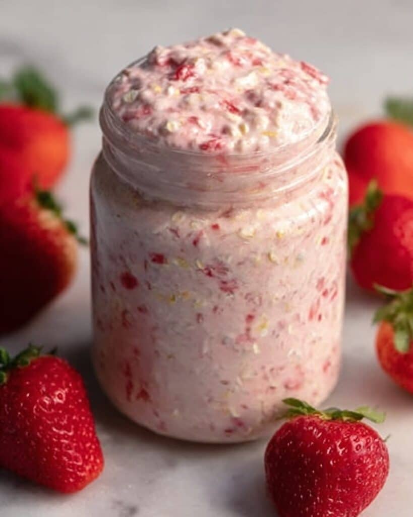 Strawberries and Cream Overnight Oats Recipe