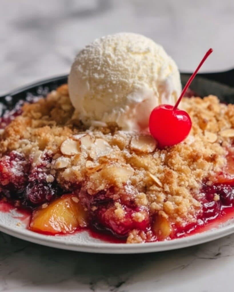 Easy Skillet Peach Crisp with Almond Streusel Topping Recipe
