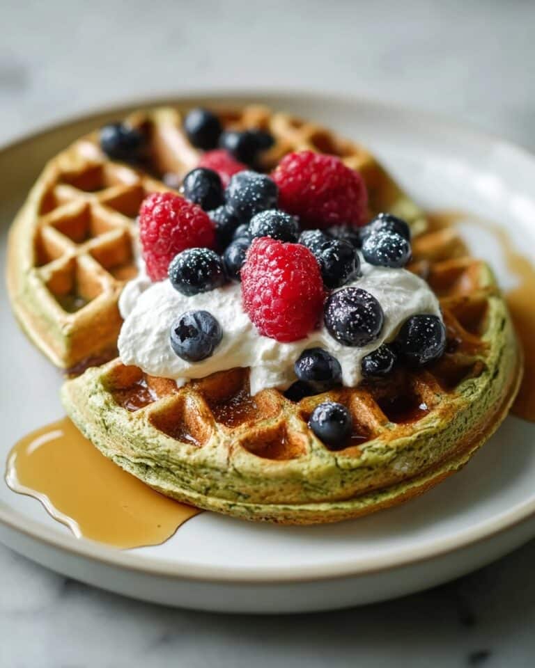 Matcha Green Tea Vegan Protein Waffles with Coconut Cream Recipe