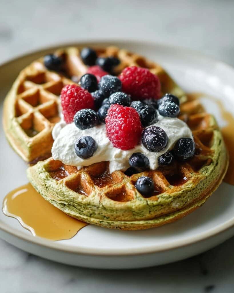 Matcha Green Tea Vegan Protein Waffles with Coconut Cream Recipe