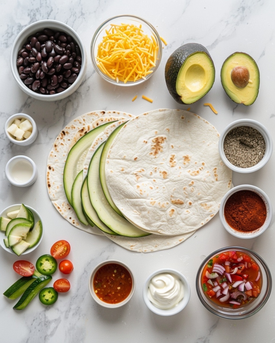Single white plate featuring one plated portion of a black bean and vegetable burrito sliced in half, showcasing layers of melted cheese, black beans, diced zucchini, and red bell peppers inside a golden toasted tortilla, accompanied by creamy sour cream dolloped on the side and fresh avocado slices, close-up angle emphasizing the rich textures and savory filling, set on a white marble surface under natural lighting, styled like a food blog serving photo taken with an iphone --ar 4:5 --v 7
