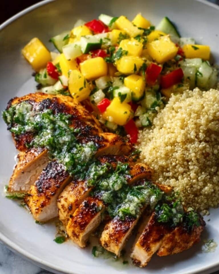 Honey Lime Chicken & Grilled Mango Quinoa Stack Recipe