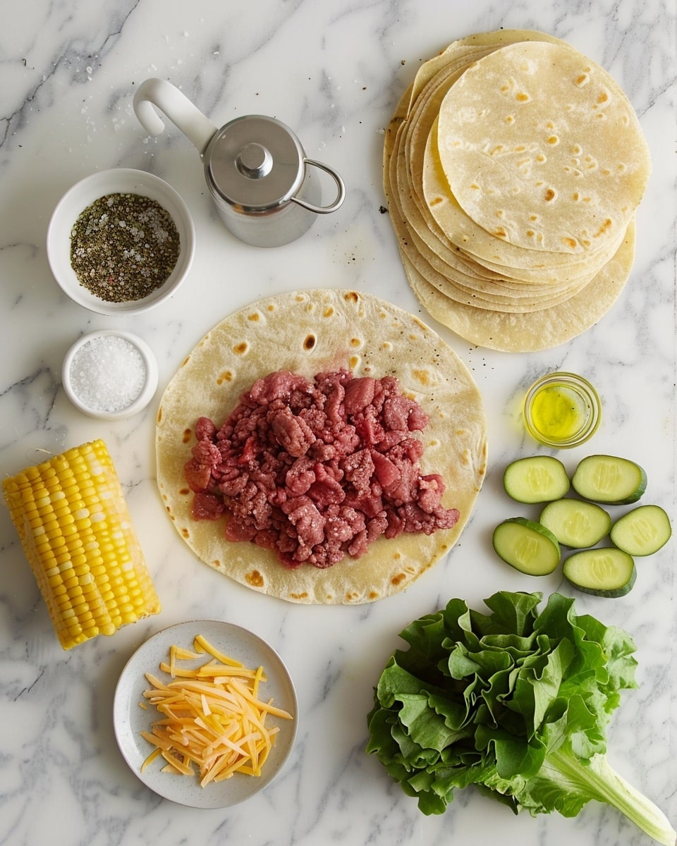 Single white plate featuring one plated portion of a tostada topped with a crispy toasted tortilla base, a seasoned ground beef layer with melted cheddar cheese visible beneath, drizzled with creamy white sauce, and garnished with finely chopped fresh tomatoes, onions, and cilantro, close-up angled shot revealing textures of the crispy tortilla edges, juicy tomato bits, and seasoned meat, set against a white marble background with natural lighting, styled as a ready-to-eat individual serving from a food blog, photo taken with an iphone --ar 4:5 --v 7